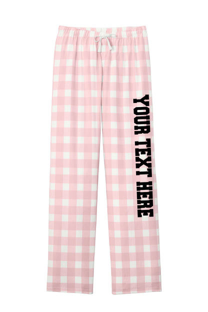 District Women's Light Pink and White Buffalo Checkered Flannel Pants w/ Custom Text/Logo