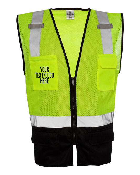 Kishigo - Black Bottom Mesh Class 2 Vest - 1509 Custom w/ Solid or Reflective Print