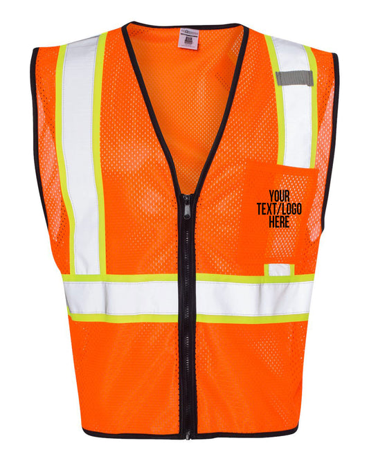 Kishigo - Economy Contrasting Vest with Zippered Front - 1527-1528 Custom w/ Solid or Reflective Print