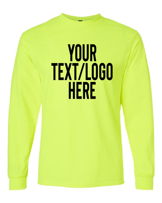 Gildan 5400 Safety Green Heavy Cotton Long Sleeve T-Shirt Meets ANSI / ISEA 107 Standards Tee