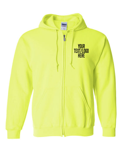 Gildan 18600 Safety Green Full Zip Hooded Sweatshirt Meets ANSI / ISEA 107 Standards