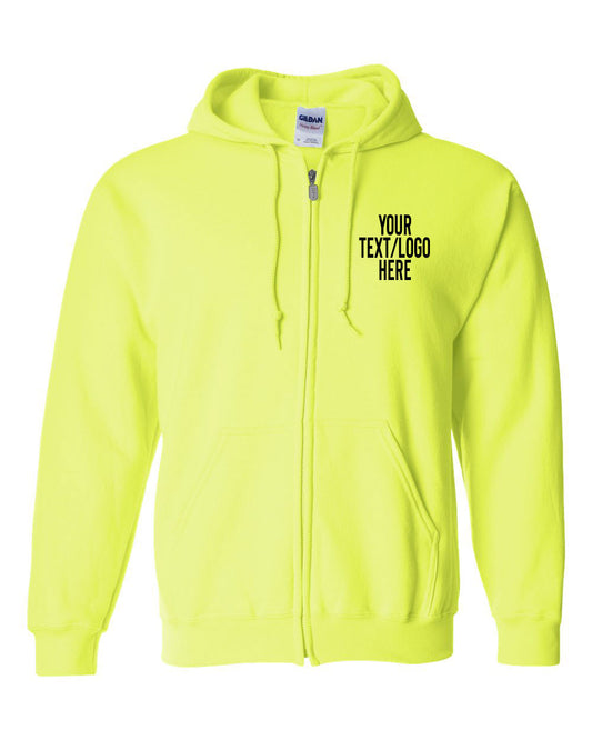 Gildan 18600 Safety Green Full Zip Hooded Sweatshirt Meets ANSI / ISEA 107 Standards