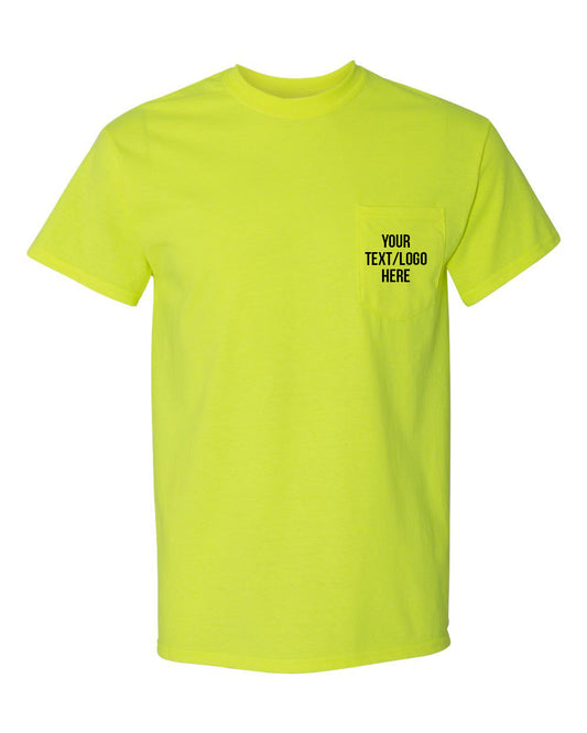 Gildan 8300 Safety Green DryBlend Pocket T-Shirt Meets ANSI / ISEA 107 Standards Tee