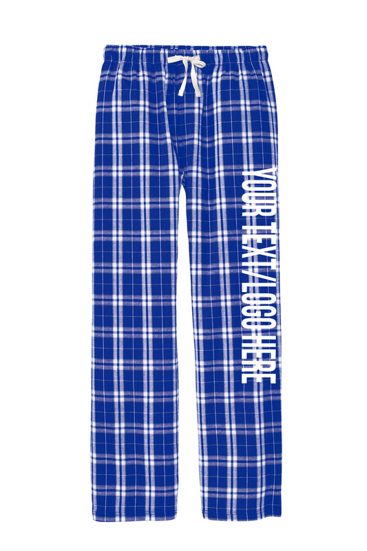 District Unisex Royal Blue and White Flannel Pants w/ Custom Text/Logo