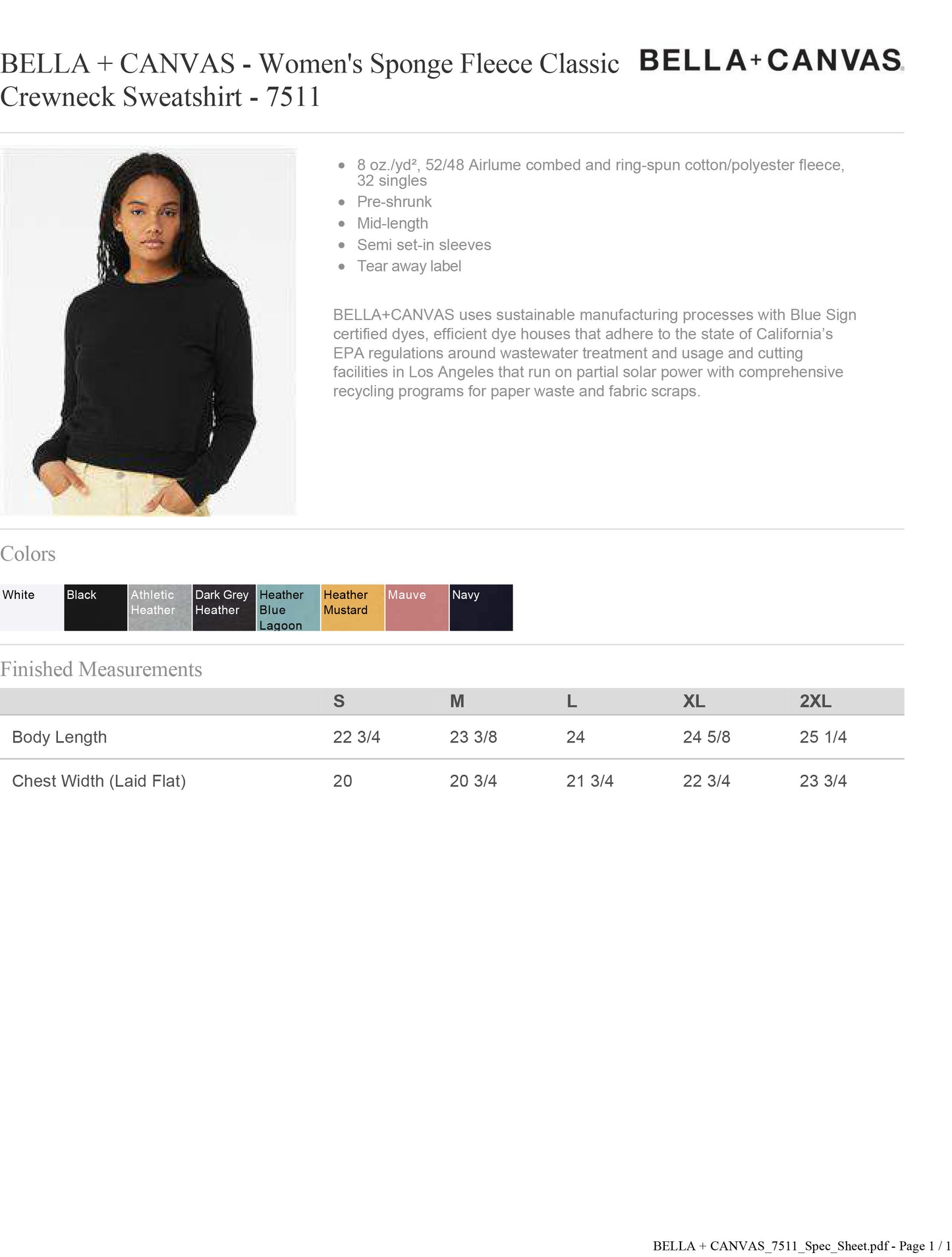 Customized BELLA + CANVAS Women's Sponge Fleece Classic Crewneck Sweatshirt 7511