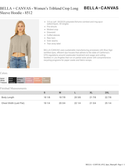 Stage Right Bella + Canvas Women’s Triblend Crop Long Sleeve Hoodie 8512