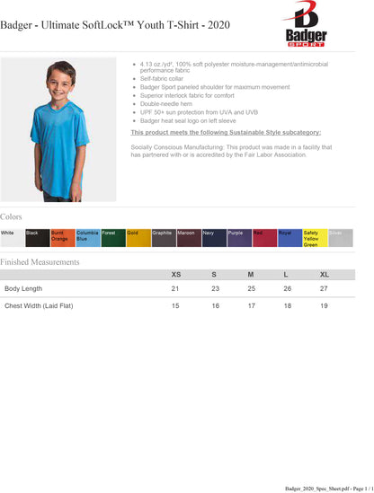 YOUTH Badger - Ultimate SoftLock™ Youth T-Shirt 50+ UPF - 2020