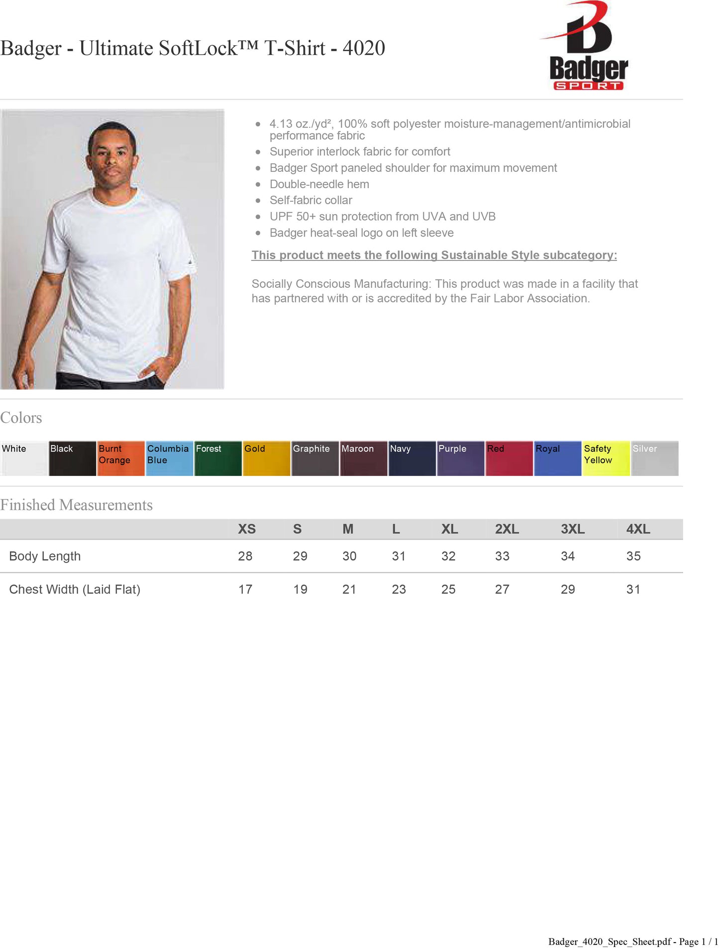 ADULT Badger - Ultimate SoftLock™ T-Shirt 50+ UPF- 4020