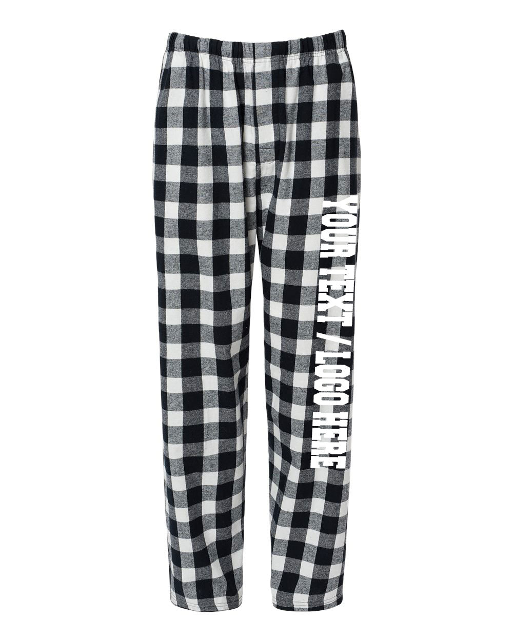 Boxercraft Unisex Flannel Pants Black and White Buffalo Flannel Pants with Custom Text