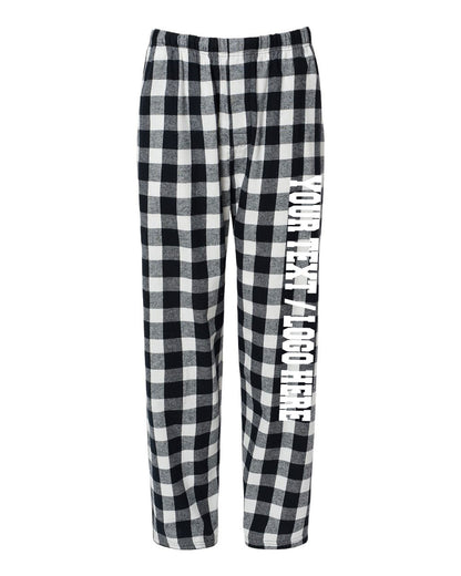 Boxercraft Unisex Flannel Pants Black and White Buffalo Flannel Pants with Custom Text