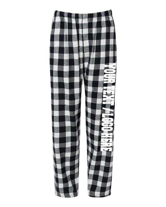 Boxercraft Unisex Flannel Pants Black and White Buffalo Flannel Pants with Custom Text