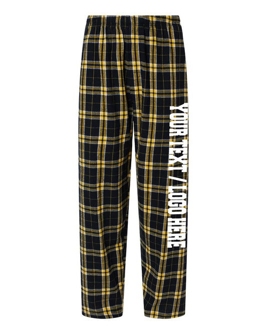 Boxercraft Unisex and Youth Flannel Pants Black and Gold Color Pants with Custom Text