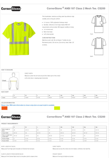 CS200 CornerStone® ANSI 107 Class 2 Mesh Tee Custom w/ Solid or Reflective Print