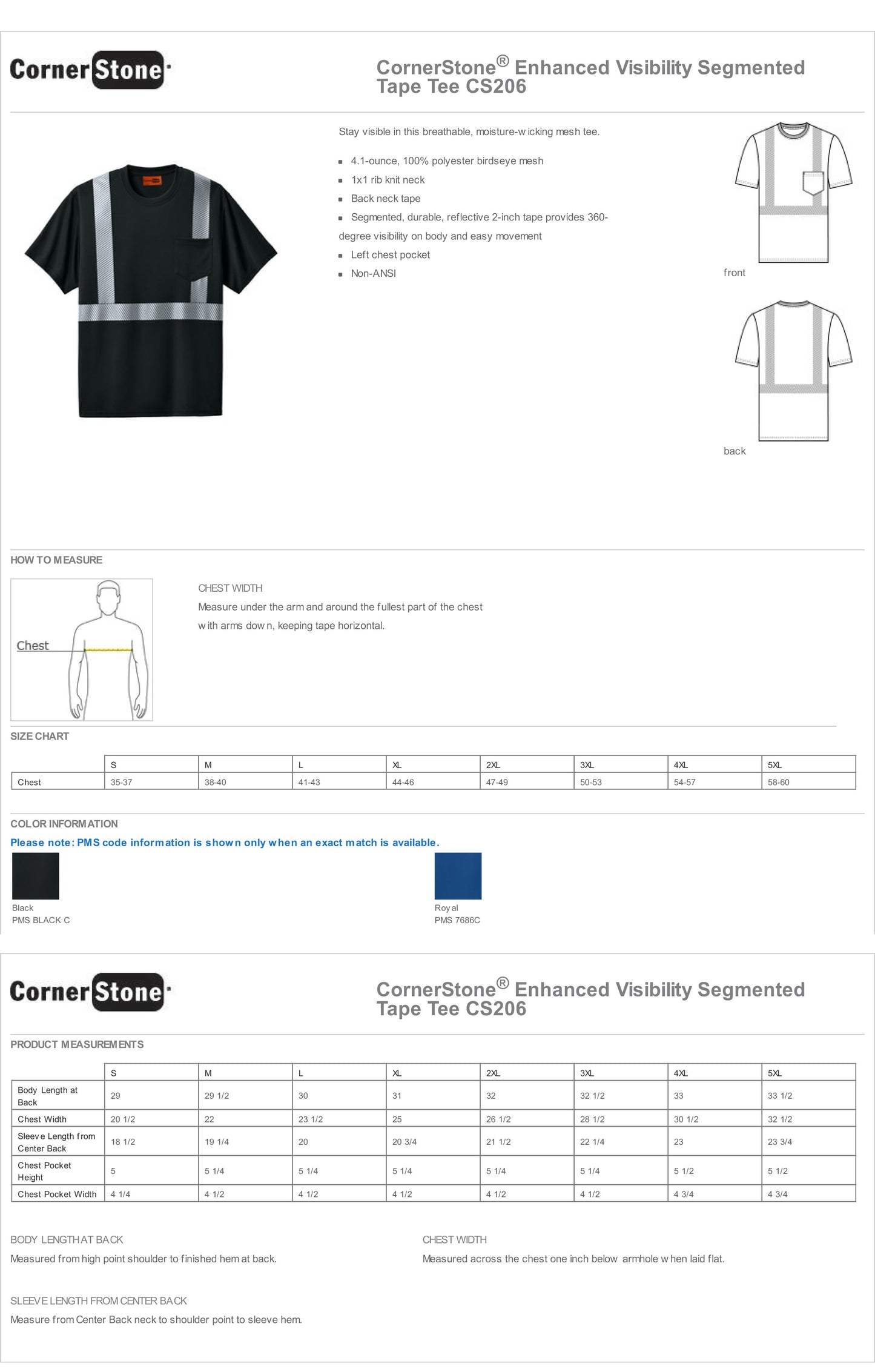 CS206 CornerStone® Enhanced Visibility Segmented Tape Tee Custom w/ Solid or Reflective Print