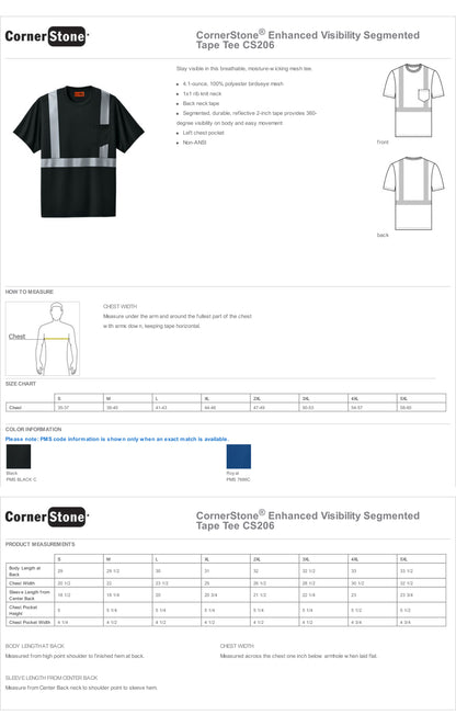 CS206 CornerStone® Enhanced Visibility Segmented Tape Tee Custom w/ Solid or Reflective Print