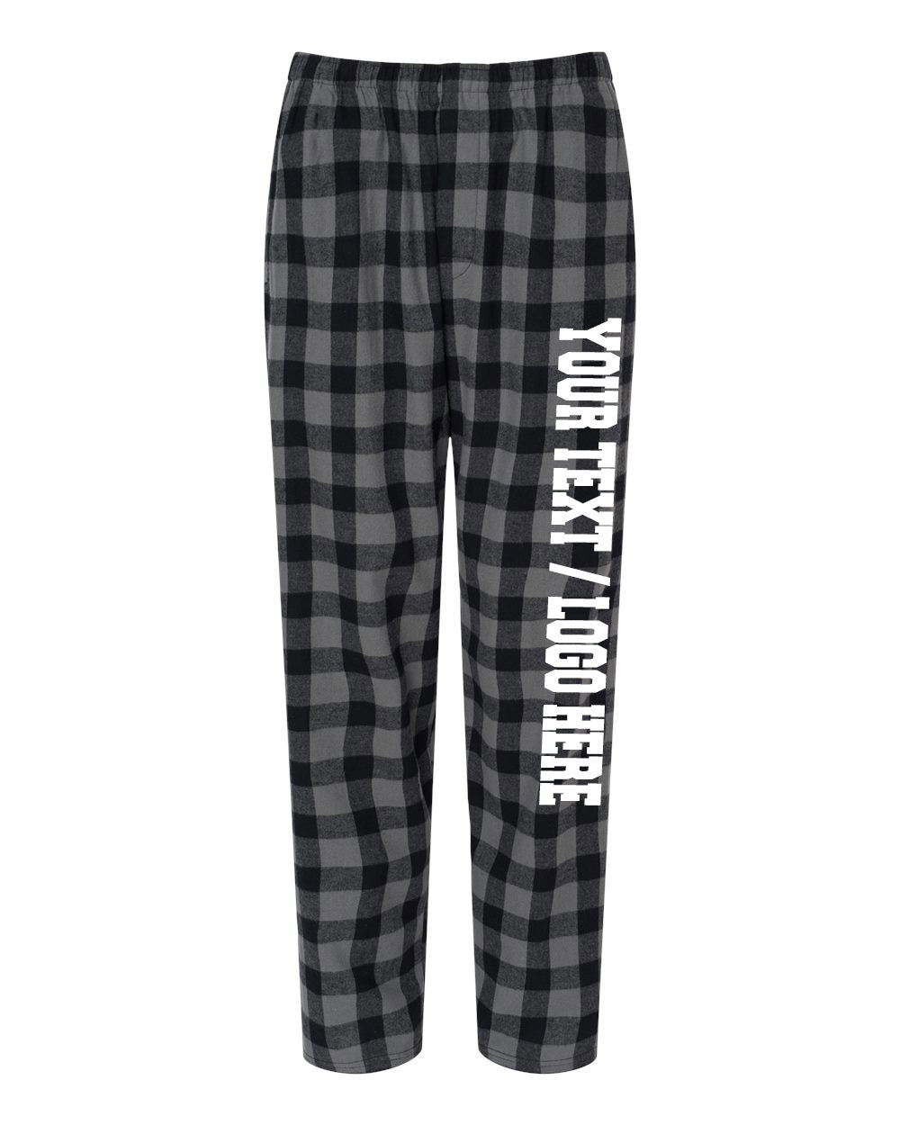 Boxercraft Unisex Flannel Pants Charcoal and Black Buffalo Flannel Pants with Custom Text
