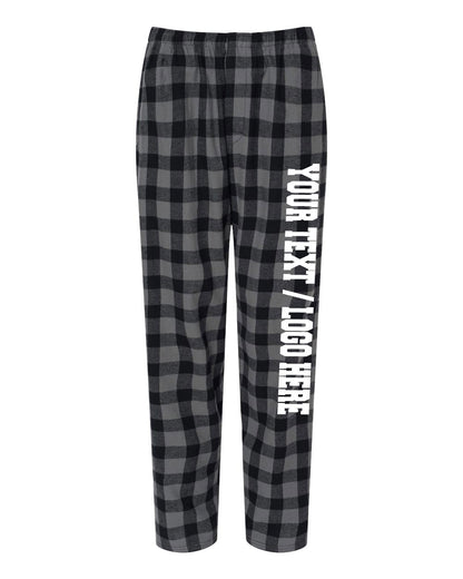 Boxercraft Unisex Flannel Pants Charcoal and Black Buffalo Flannel Pants with Custom Text