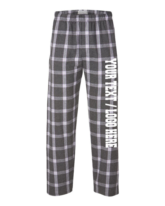 Boxercraft Unisex Flannel Pants Charcoal and Lavender Flannel Pants with Custom Text