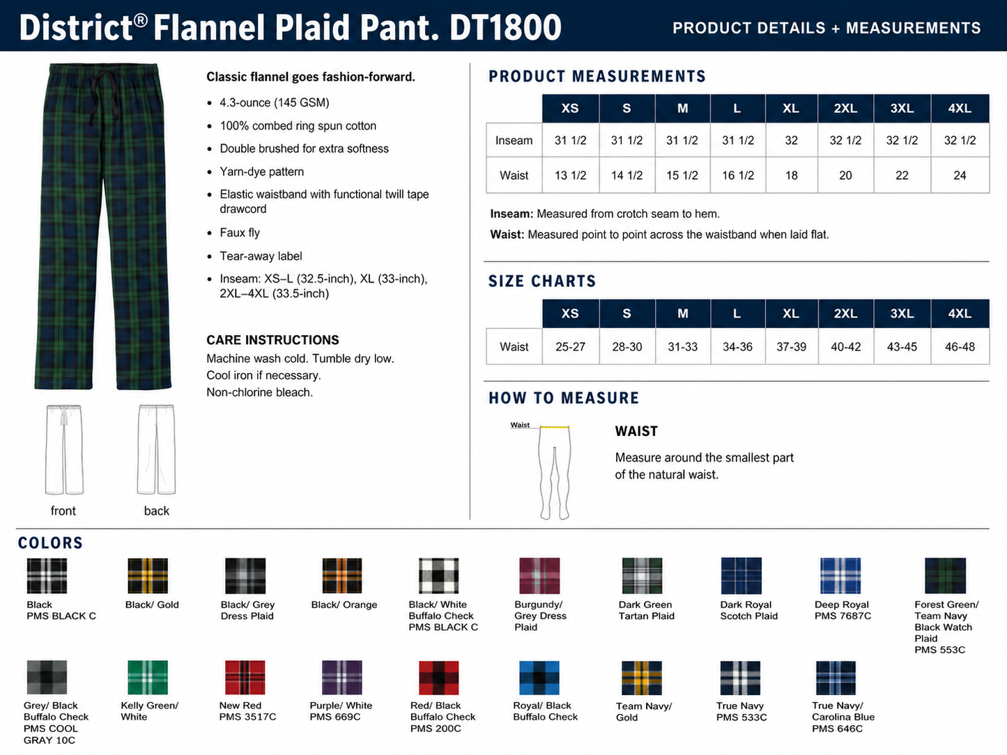District Unisex Kelly Green and White Flannel Pants w/ Custom Text/Logo