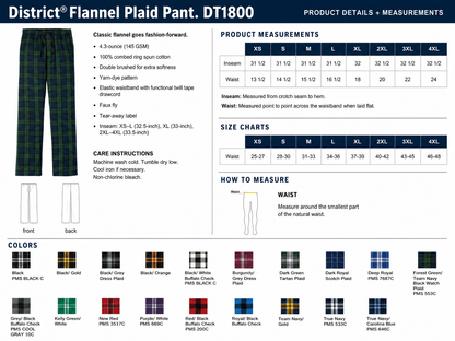 District Unisex Kelly Green and White Flannel Pants w/ Custom Text/Logo