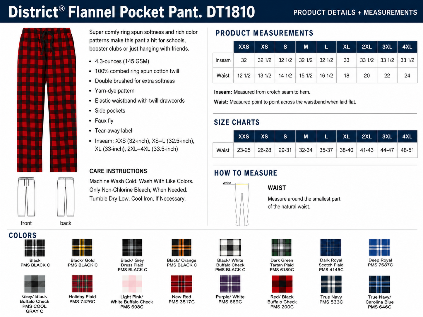 District Unisex Navy and Blue Flannel Pants with Pockets w/ Custom Text/Logo