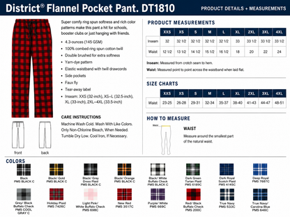 District Unisex Navy and Blue Flannel Pants with Pockets w/ Custom Text/Logo