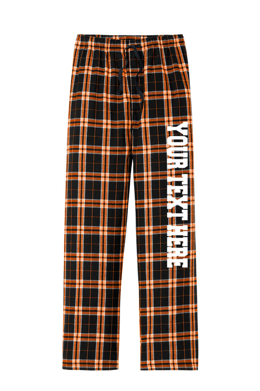 District Unisex Black and Orange Flannel Pants with Pockets w/ Custom Text/Logo