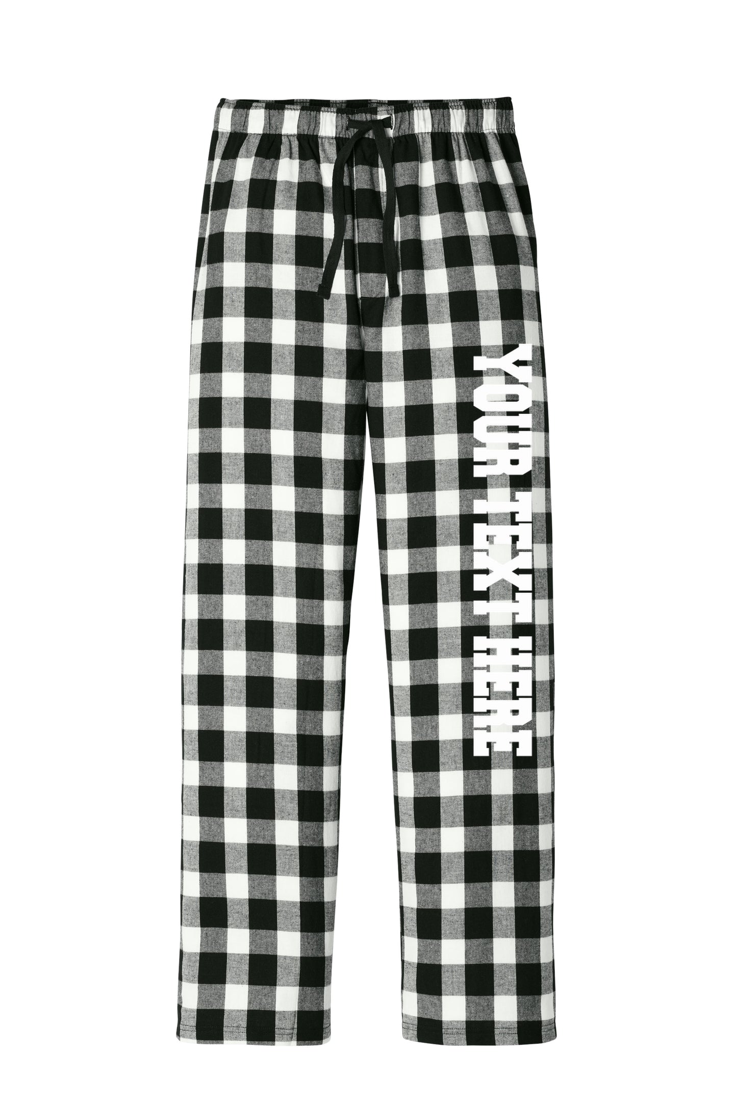 District Unisex Black and White Buffalo Flannel Pants w/ Custom Text/Logo