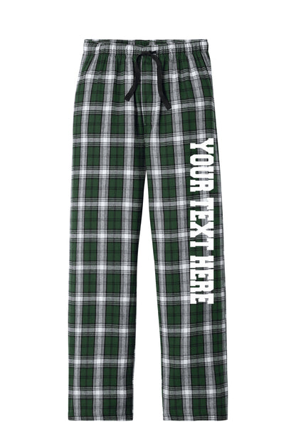 District Unisex Dark Green, Black and White Buffalo Flannel Pants w/ Custom Text/Logo
