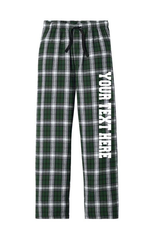 District Unisex Green, Black and White Flannel Pants with Pockets w/ Custom Text/Logo