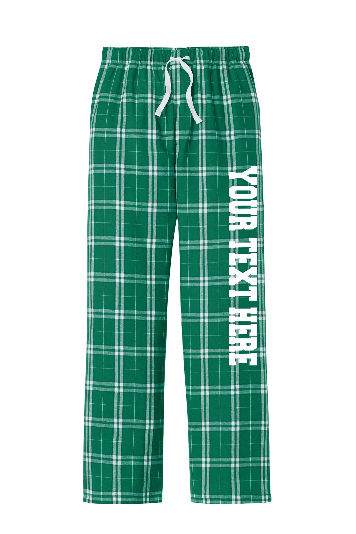 District Unisex Kelly Green and White Flannel Pants w/ Custom Text/Logo