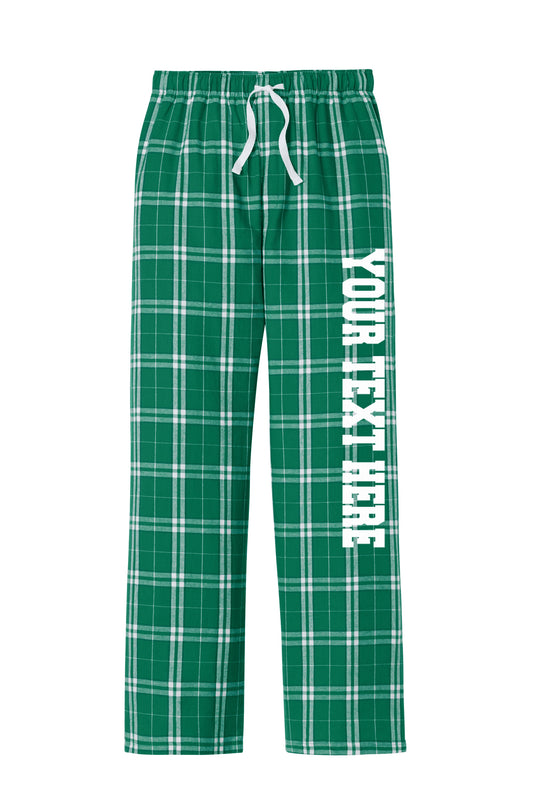 District Unisex Kelly Green and White Flannel Pants w/ Custom Text/Logo