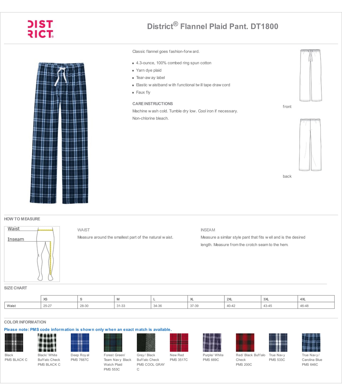 District Unisex Red and Black Buffalo Flannel Pants w/ Custom Text/Logo
