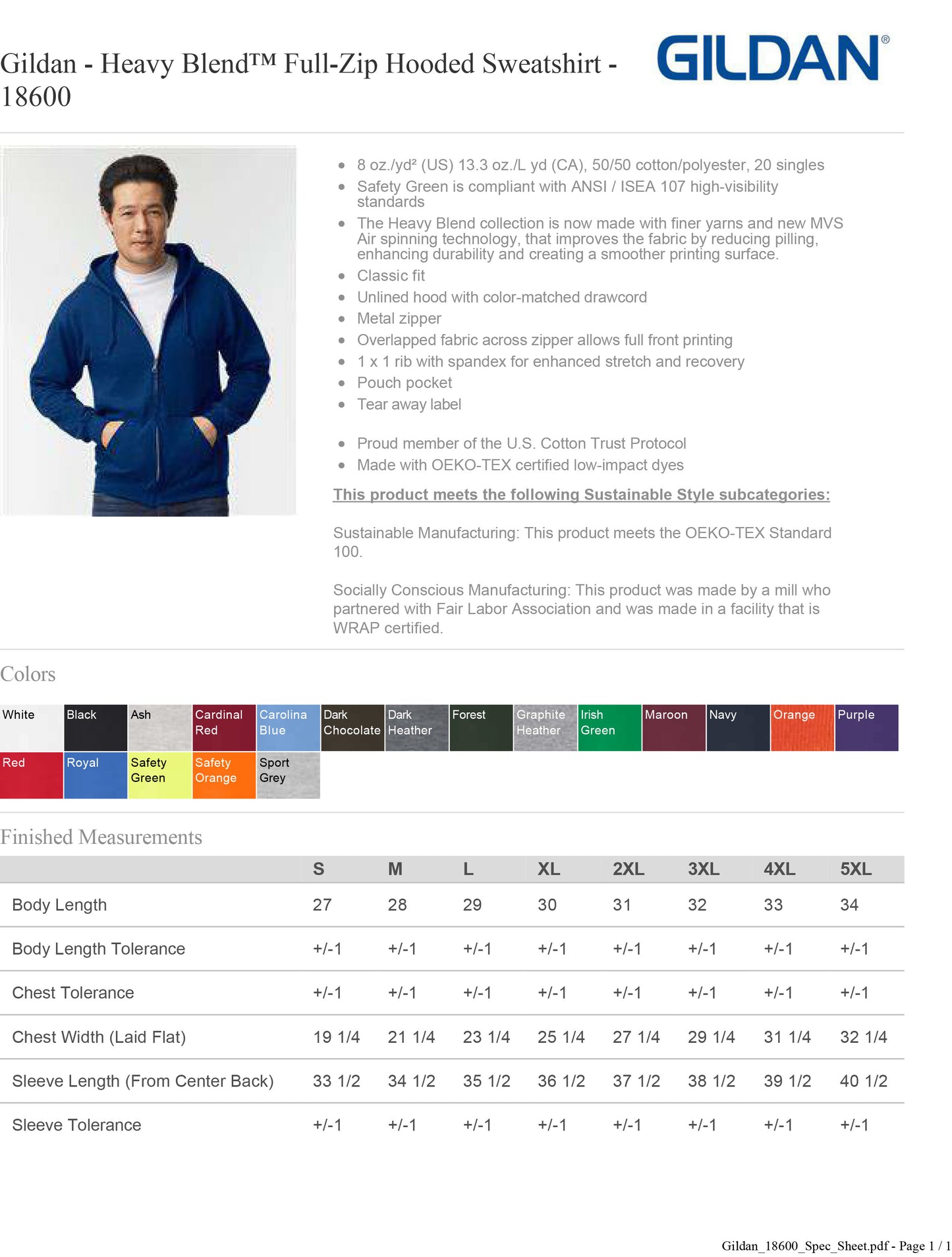 Gildan 18600 Safety Green Full Zip Hooded Sweatshirt Meets ANSI / ISEA 107 Standards
