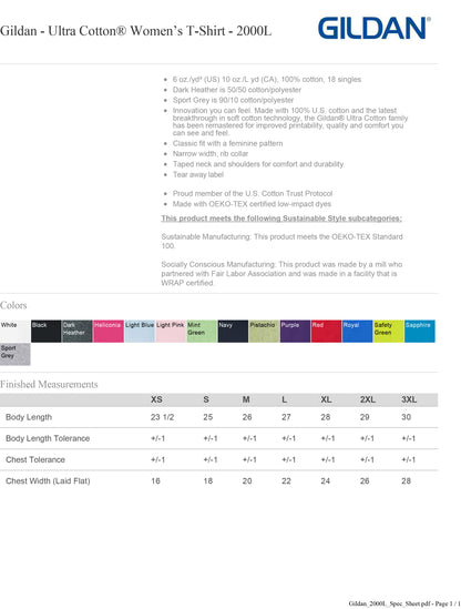 Gildan Ultra Cotton® Women’s T-Shirt - 2000L