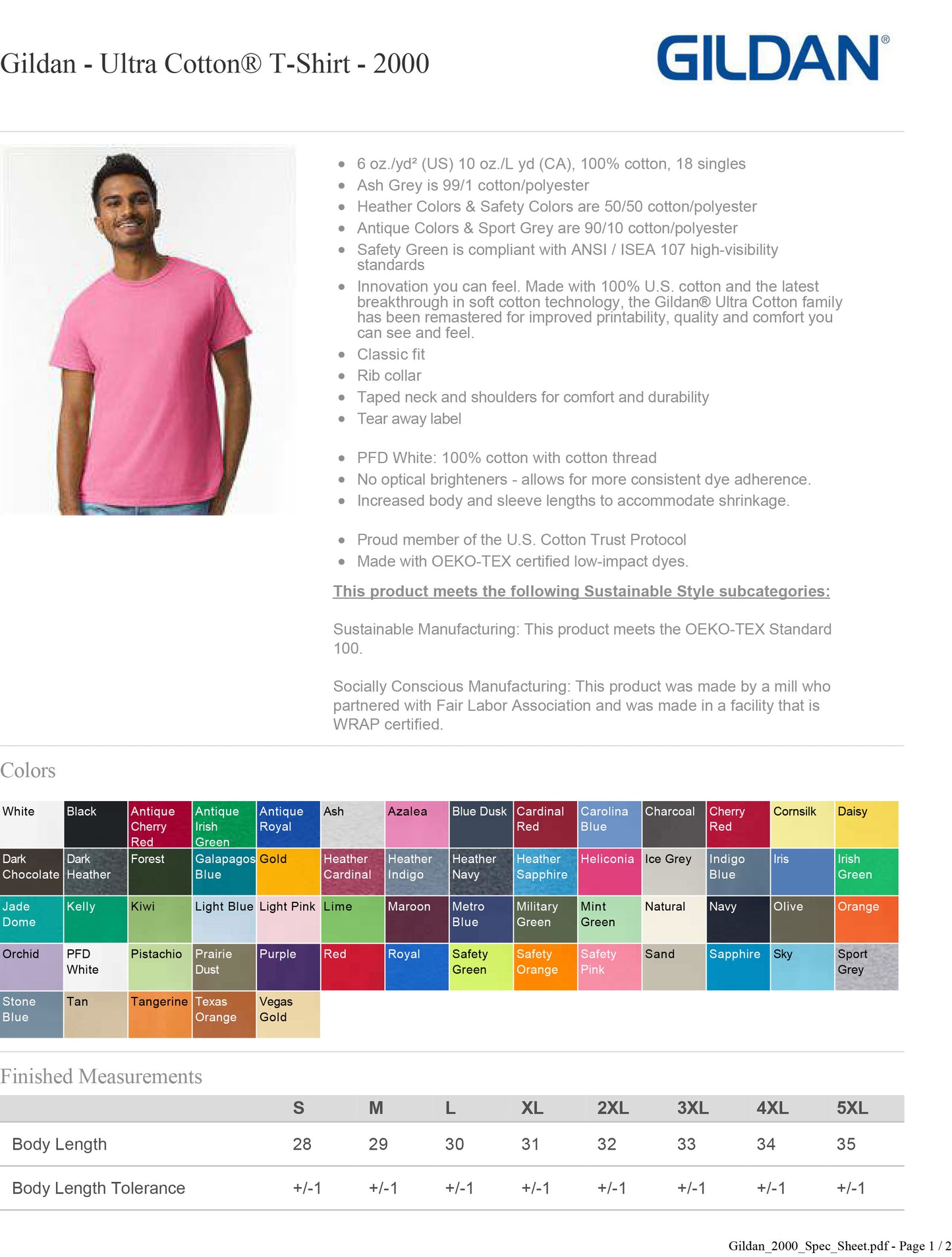 Gildan 2000 Safety Green Cotton T-Shirt Meets ANSI / ISEA 107 Standards Tee