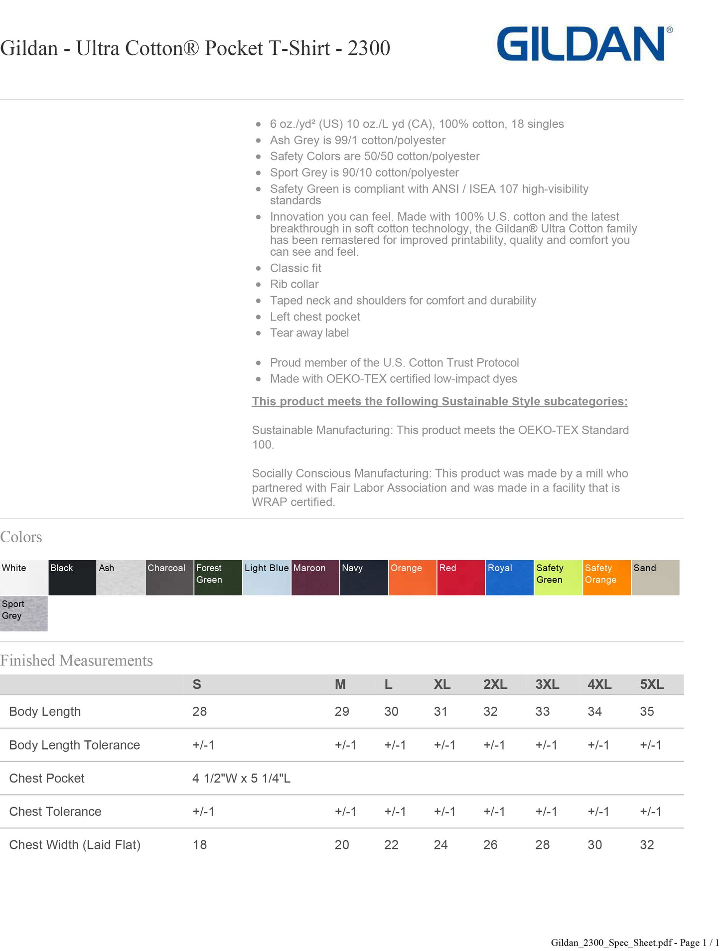 Gildan Ultra Cotton® Pocket T-Shirt 2300 Customized