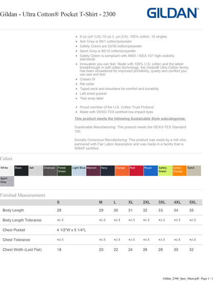 Gildan Ultra Cotton® Pocket T-Shirt 2300 Customized