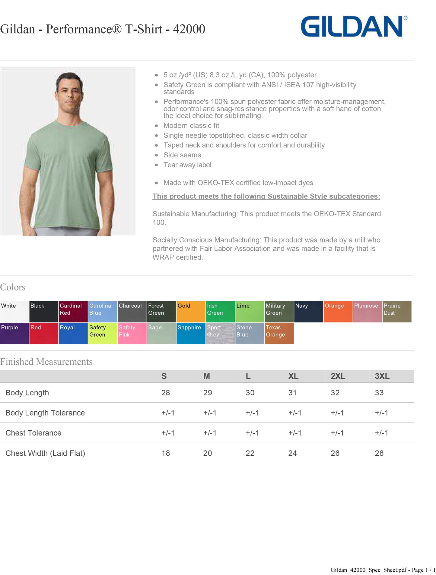 Gildan 42000 Safety Green Performance T-Shirt Meets ANSI / ISEA 107 Standards Tee