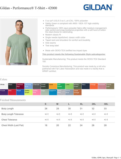 Gildan 42000 Safety Green Performance T-Shirt Meets ANSI / ISEA 107 Standards Tee