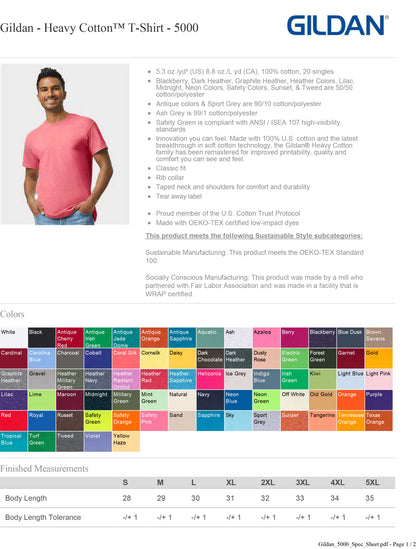 Gildan 5000 Safety Green Heavy Cotton T-Shirt Meets ANSI / ISEA 107 Standards Tee