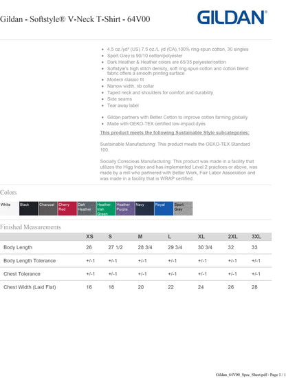 Gildan Softstyle® V-Neck T-Shirt - 64V00