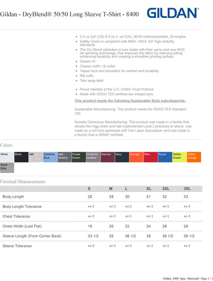 Gildan DryBlend® 50/50 Long Sleeve T-Shirt 8400 Customized