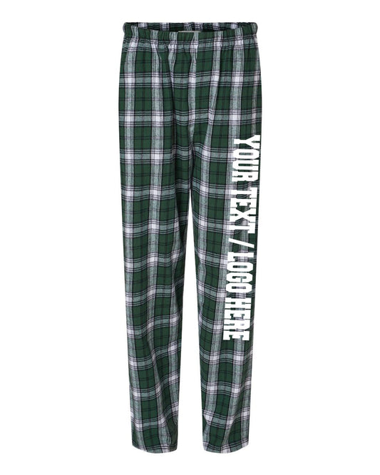 Boxercraft Unisex and Youth Flannel Pants Green and White Flannel Pants with Custom Text