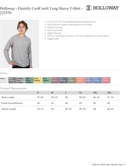 Adult Holloway - Electrify CoolCore® Long Sleeve T-Shirt 50+ UPF- 222570