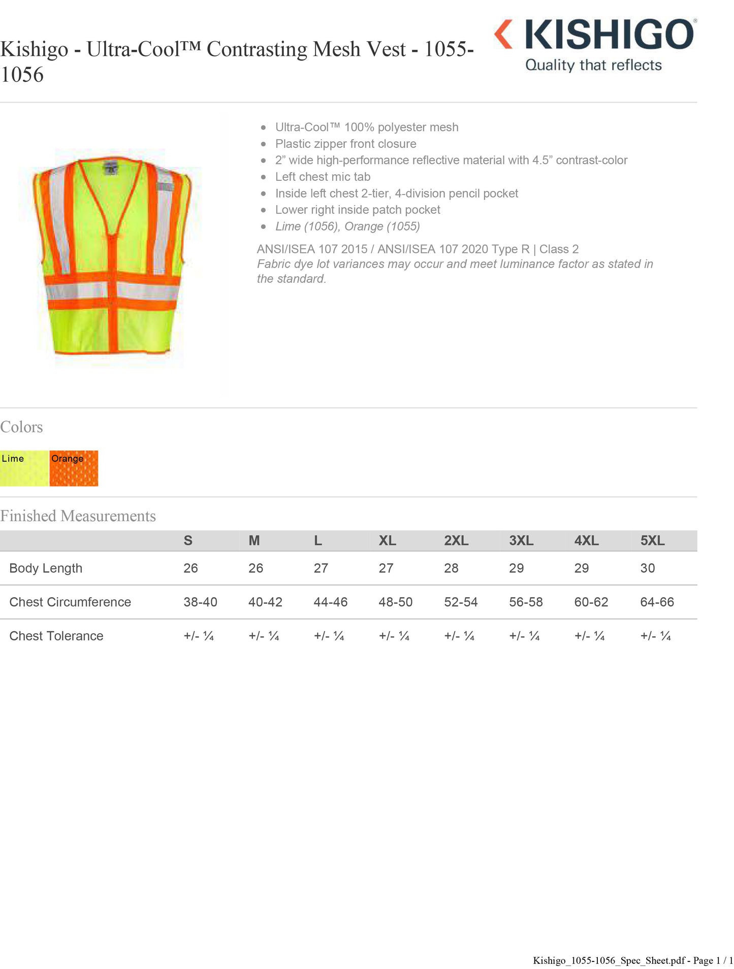 Kishigo - Ultra-Cool™ Contrasting Mesh Vest - 1055-1056 Custom w/ Regular or Reflective Print