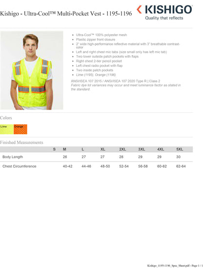 Kishigo - Ultra-Cool™ Multi-Pocket Vest - 1195-1196 Custom w/ Solid or Reflective Print