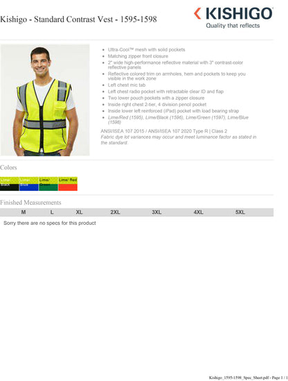 Kishigo - Standard Contrast Vest - 1595-1598 Custom w/ Regular or Reflective Print