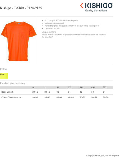 Kishigo - T-Shirt - 9124-9125 Custom w/ Solid or Reflective Print