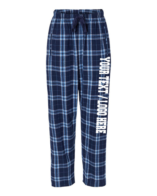 Boxercraft Unisex and Youth Flannel Pants Navy and Columbia Flannel Pants with Custom Text